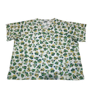 UA Scrub Top Size 3XL Good Luck Horse Shoe Clover St Patrick’s Day Green Yellow